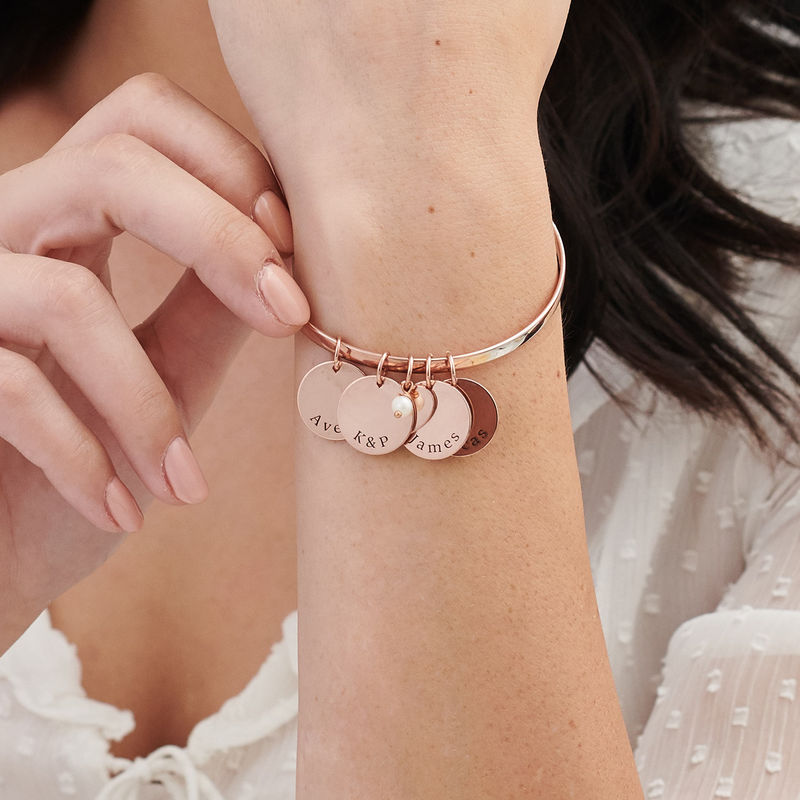 Bangle Bracelet with Personalized Pendants in Rose Gold Plating - 2