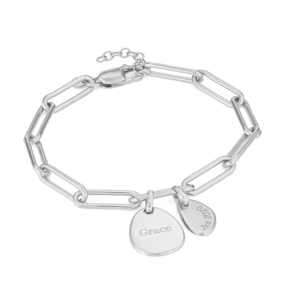 Personalized Chain Link Bracelet with Engraved Charms in Sterling Silver - 1 product photo