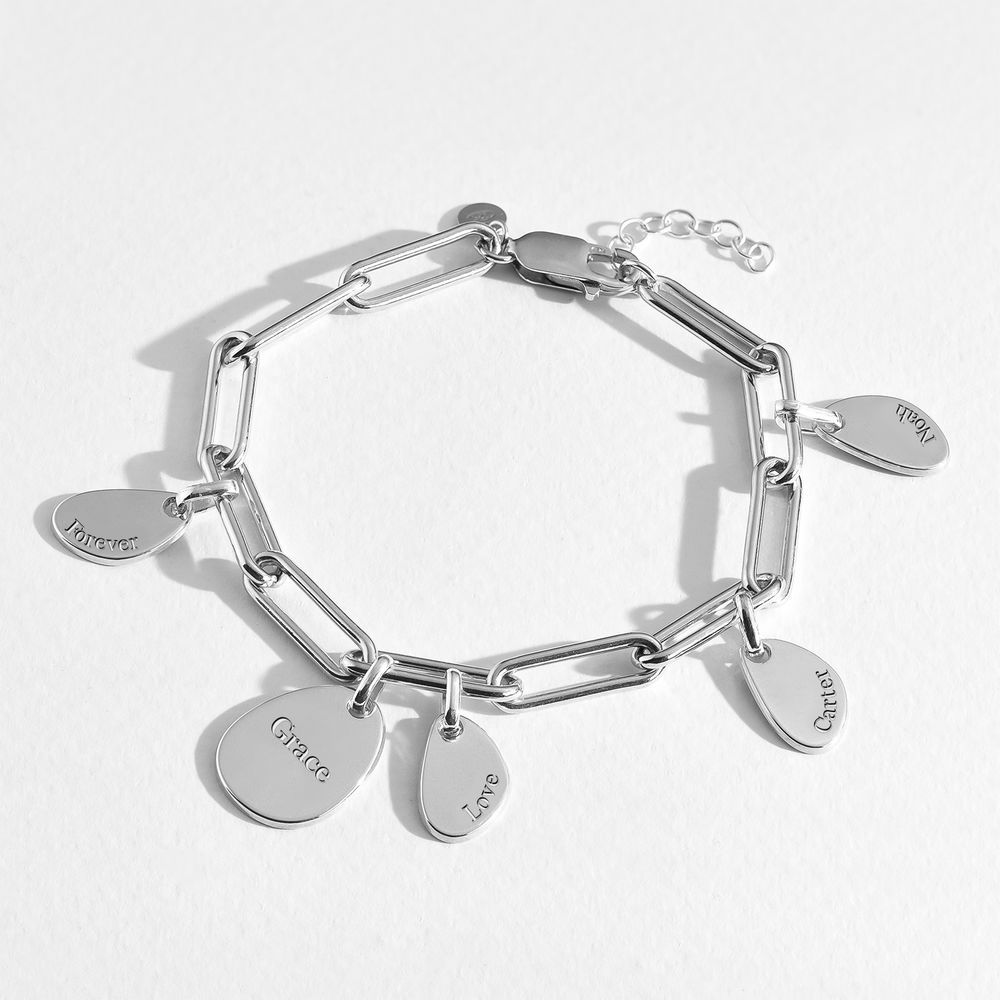 Personalized Chain Link Bracelet with Engraved Charms in Sterling Silver - 4 product photo