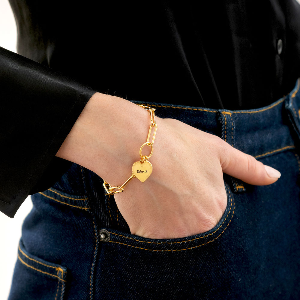 Heart Pendant Link Bracelet in Gold Plating - 1