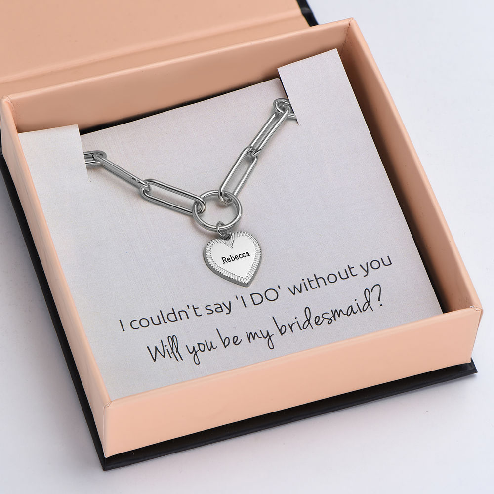 Please Be My Bridesmaid - Link Bracelet With Engraved Heart Pendant in Sterling Silver
