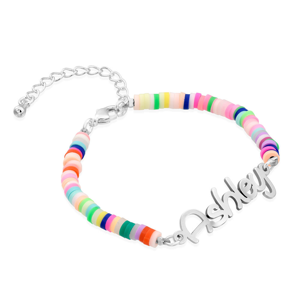 Rainbow Bead Girls Name Bracelet in Sterling Silver product photo