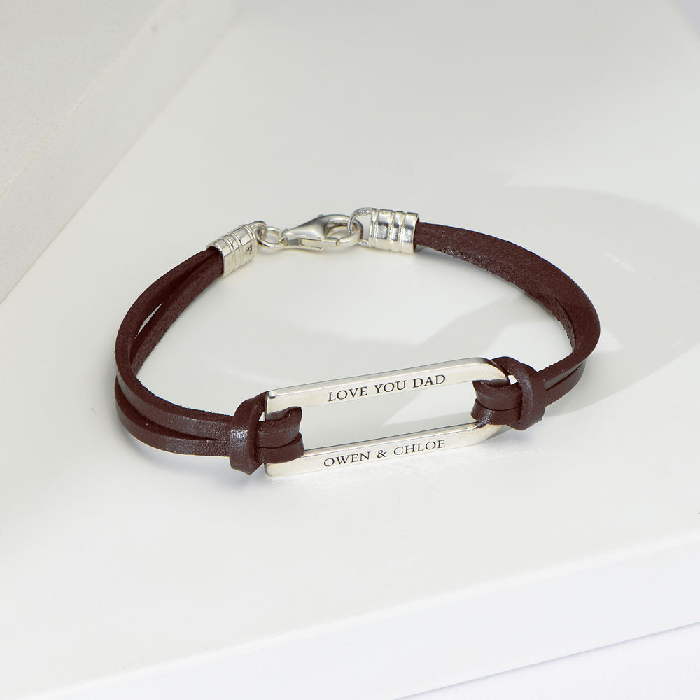 Titan Brown Leather Bracelet with Sterling Silver Bar - 1