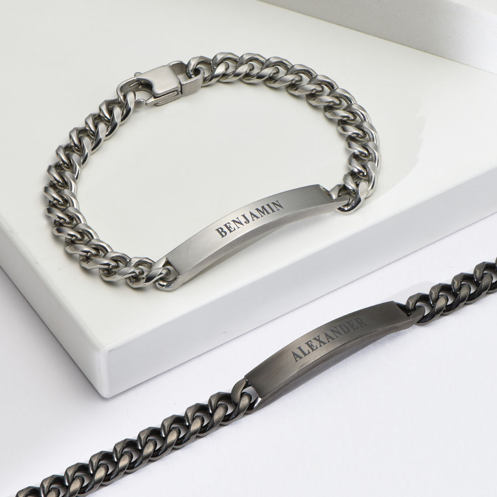 Men's Curb Chain ID Bracelet in Matte Sterling Silver - 1