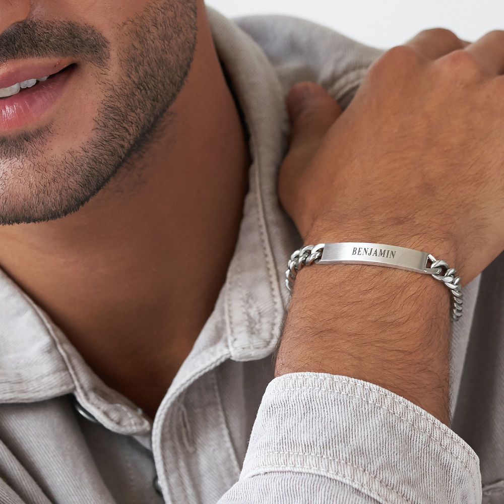 Men's Curb Chain ID Bracelet in Matte Sterling Silver - 3