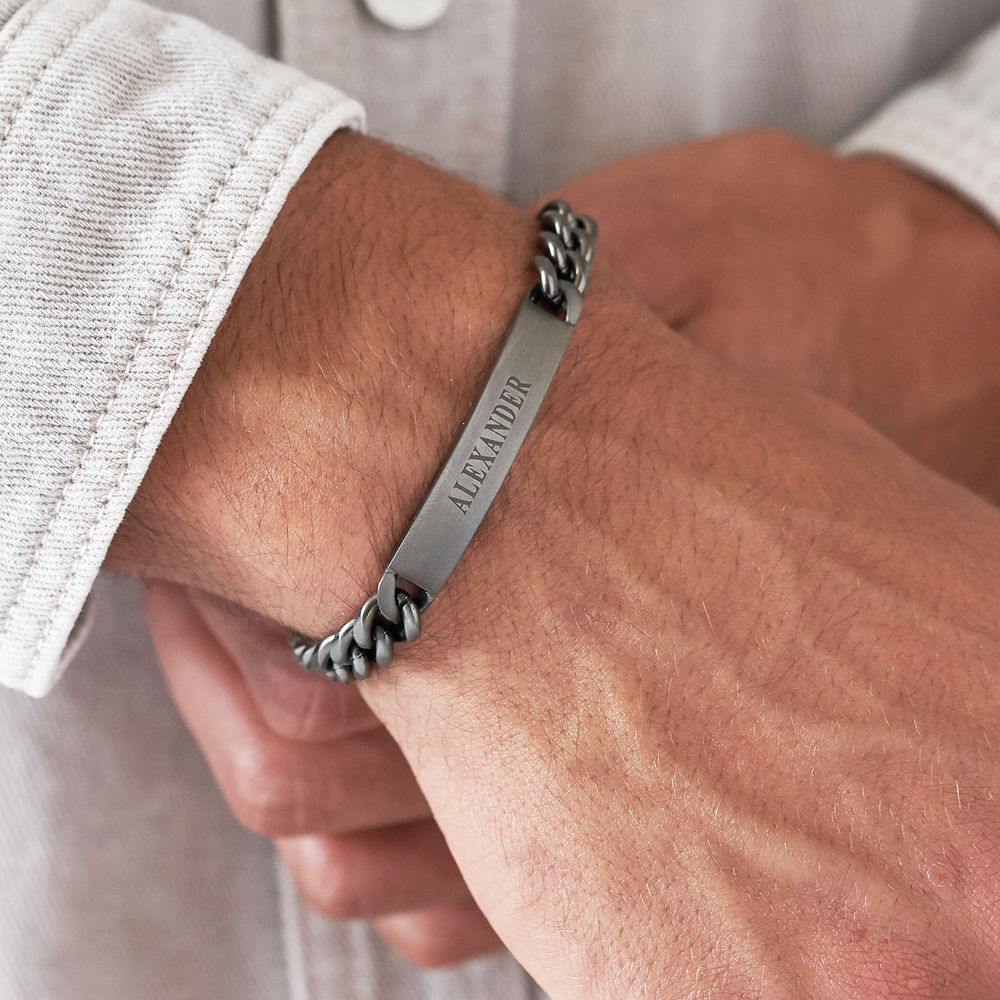 Men's Curb Chain ID Bracelet in Sterling Silver Oxide - 2