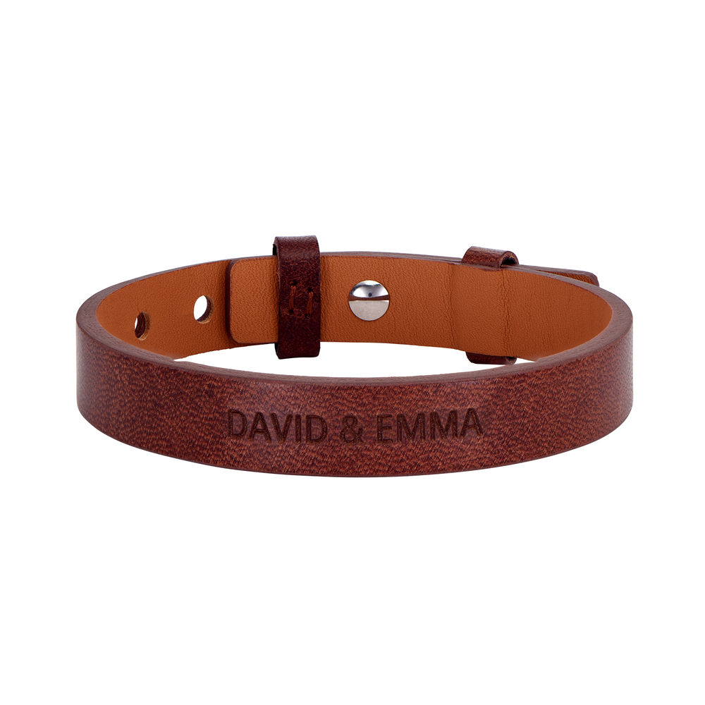 Men's Total Brown Leather Name Bracelet