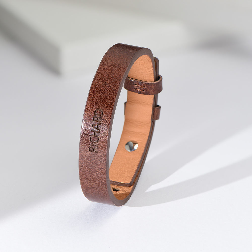 Men's Total Brown Leather Name Bracelet - 2