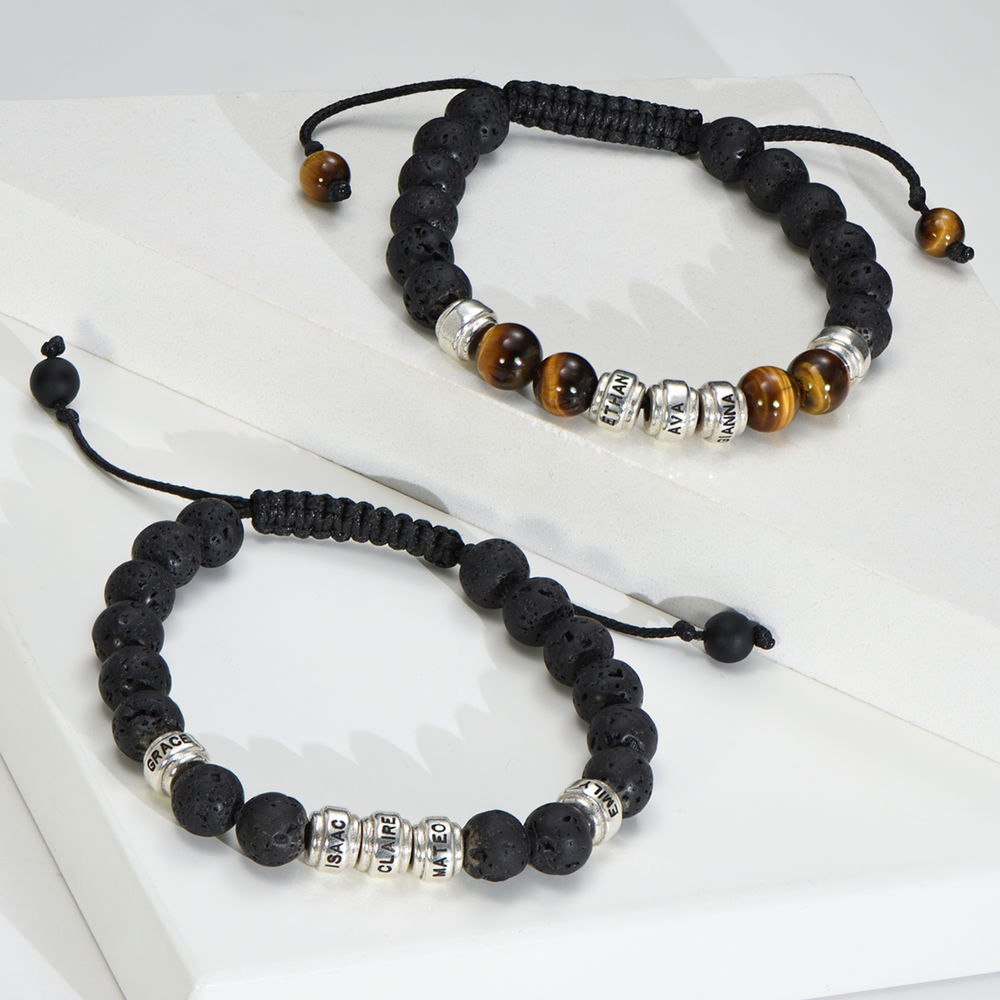 Lave Stones & Brown Tiger Eye Stones-Custom Beaded Men's Bracelet - 1