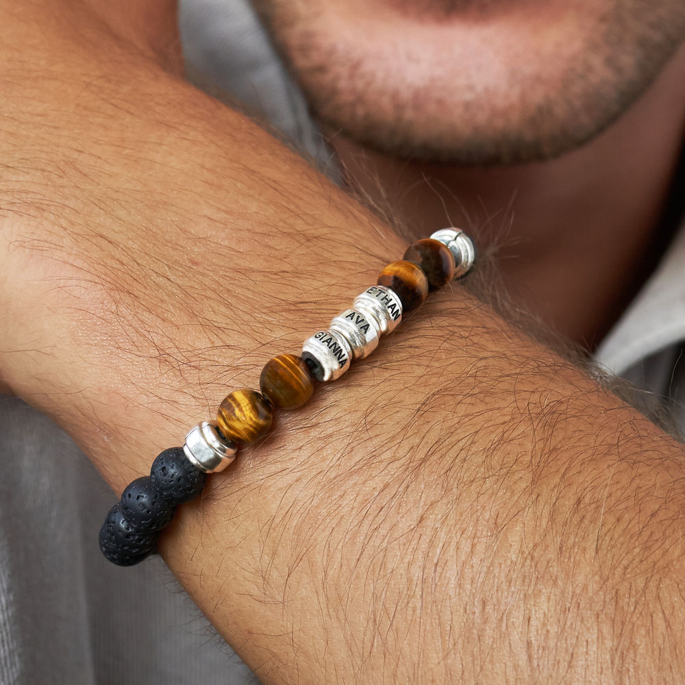 Lave Stones & Brown Tiger Eye Stones-Custom Beaded Men's Bracelet - 3