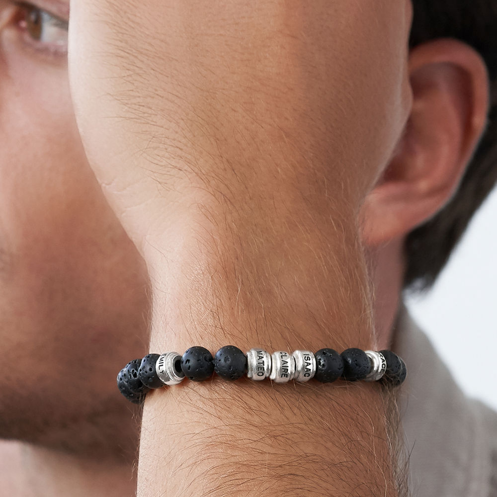 Lava Stones & Custom Beads- Men's Beaded Bracelet - 2 product photo