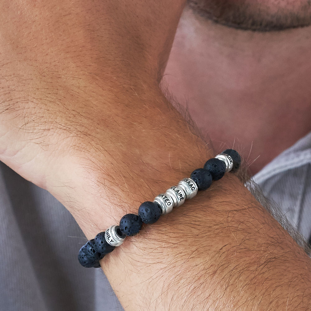 Lava Stones & Custom Beads- Men's Beaded Bracelet - 3 product photo