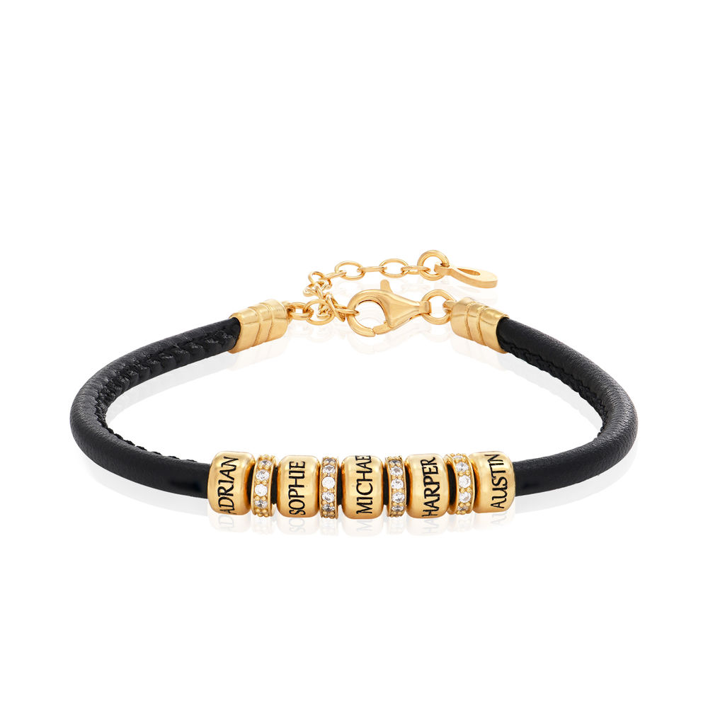 Zirconia Vegan-Leather Bracelet with 18K Gold Plated Beads