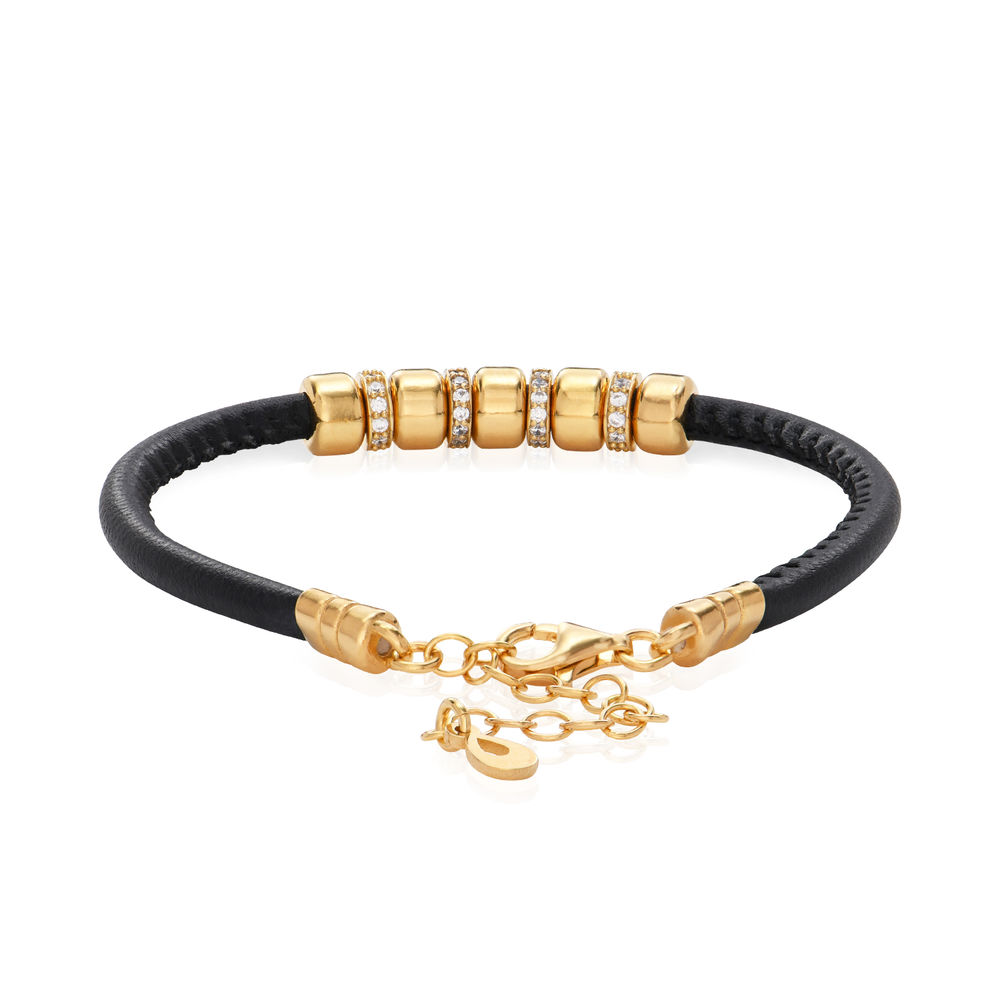 Zirconia Vegan-Leather Bracelet with 18K Gold Plated Beads - 1