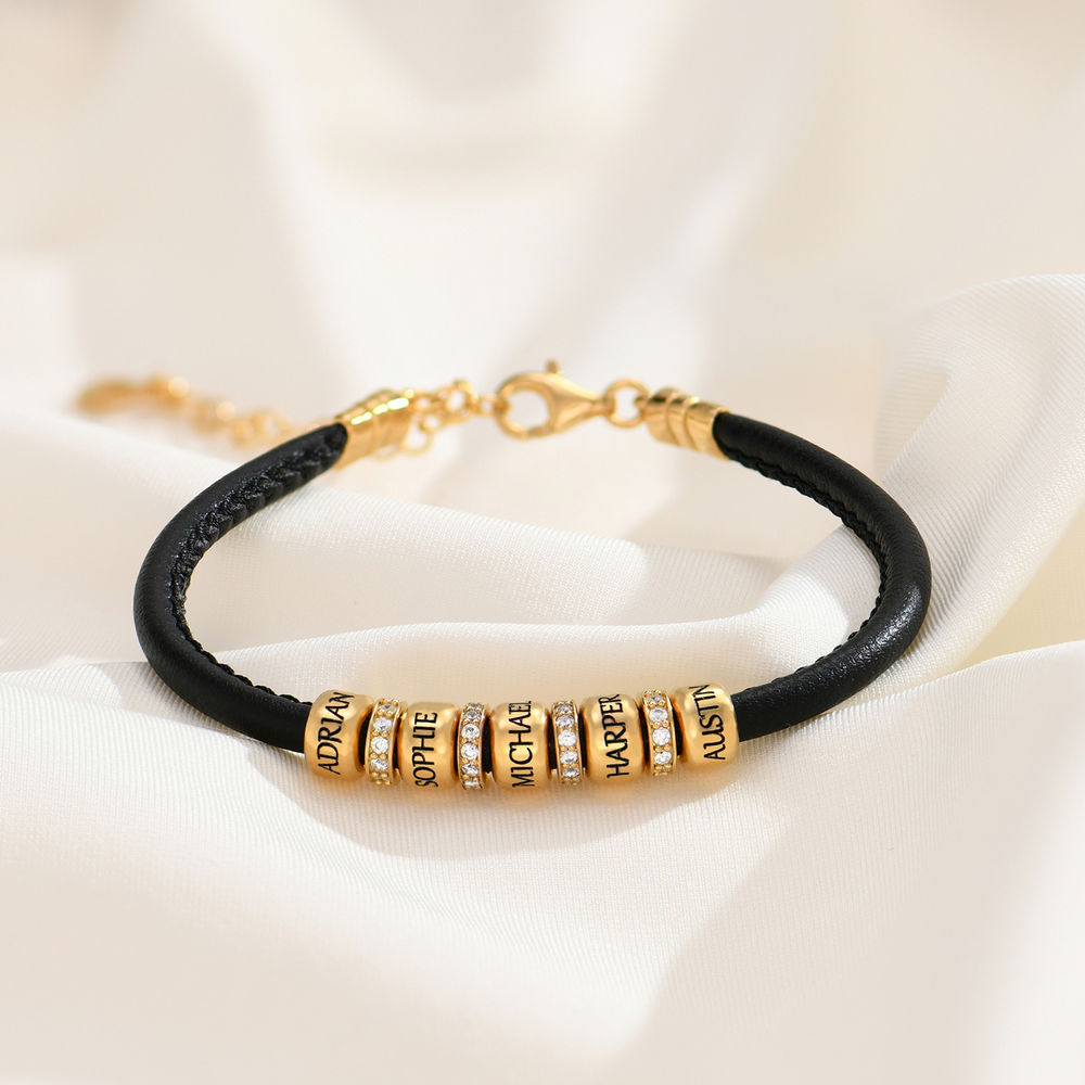 Zirconia Vegan-Leather Bracelet with 18K Gold Plated Beads - 2