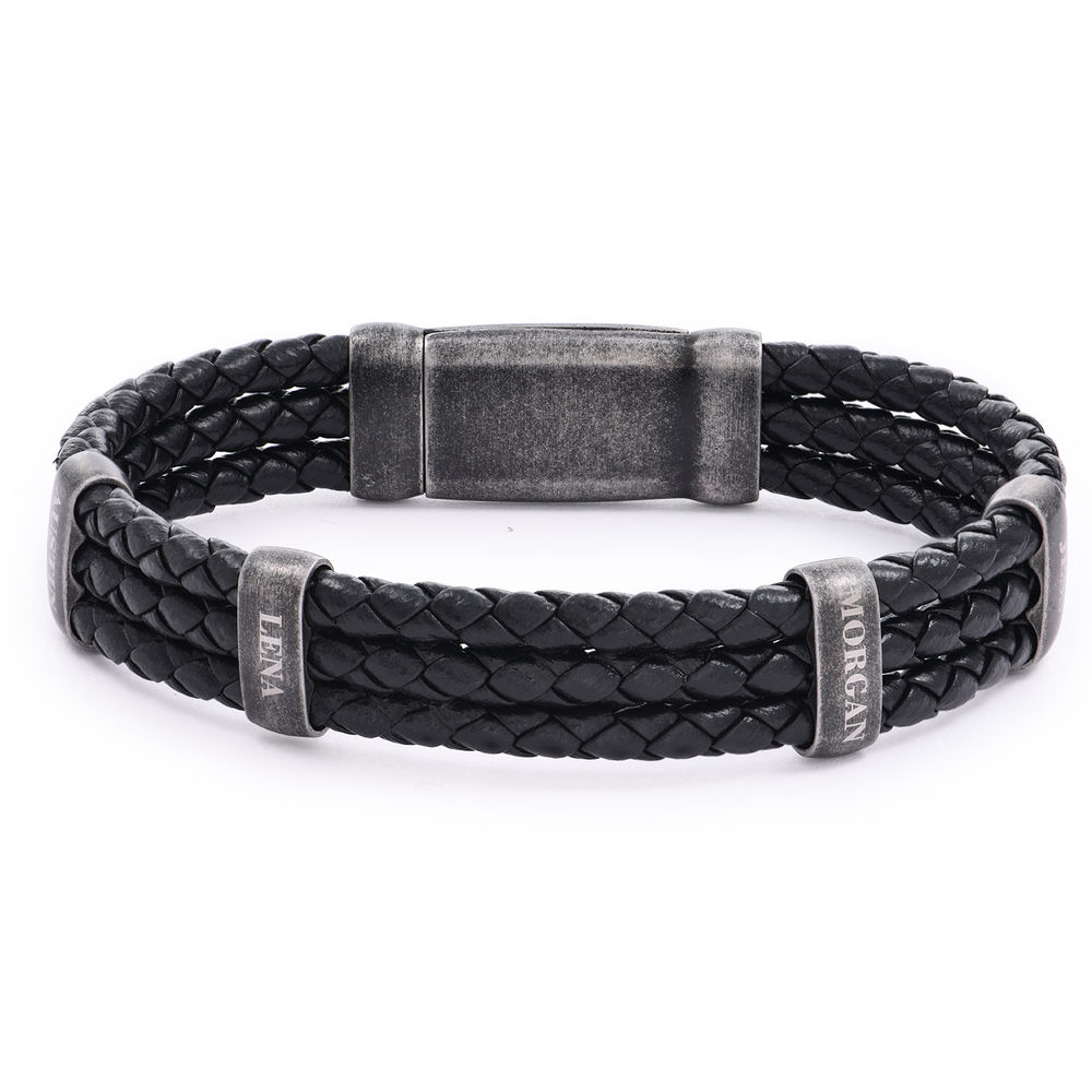 Oxide Vertical Tags Men Braided Leather Bracelet - 1