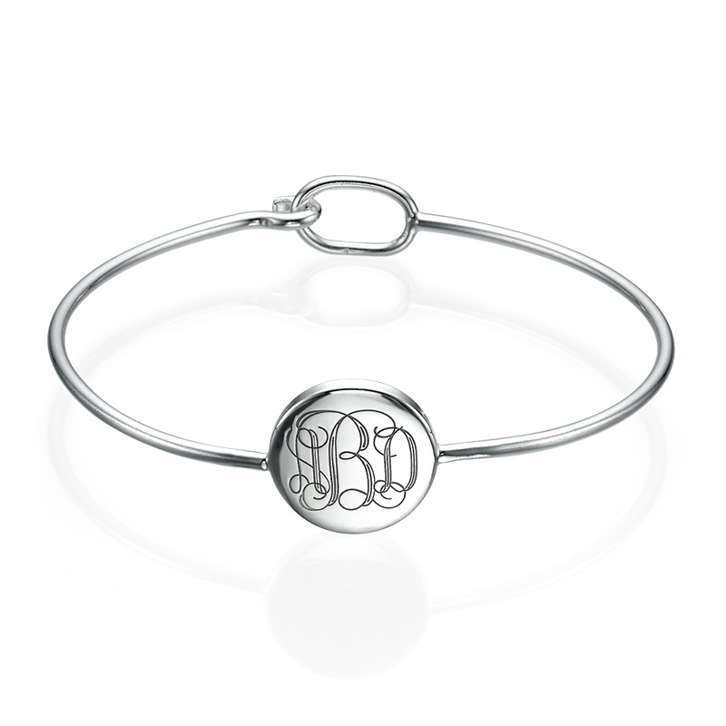Round Monogram Bangle Bracelet in Silver