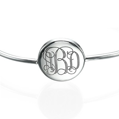 Round Monogram Bangle Bracelet in Silver - 1