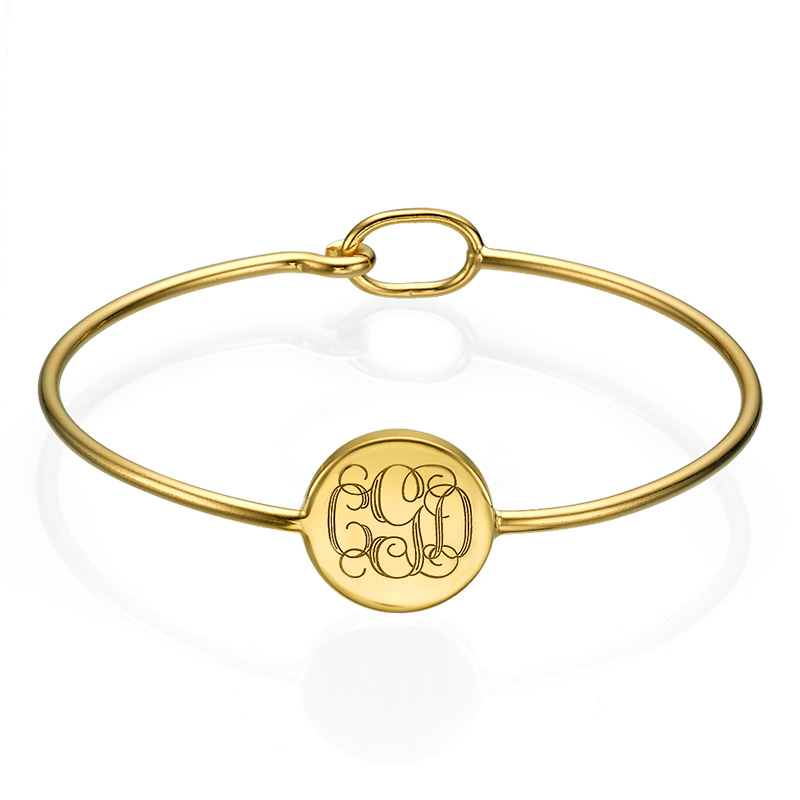 Gold Plated Round Monogram Bangle Bracelet