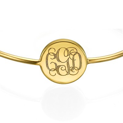 Gold Plated Round Monogram Bangle Bracelet - 1