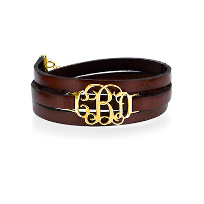 Monogram Leather Bracelet - 18k Gold Plated