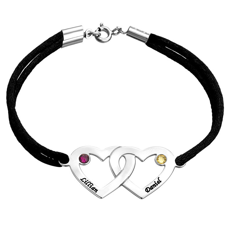 Couples Heart Charm Bracelet with Birthstones - 1