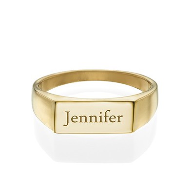 Gold Plated Engraved Signet Ring - 1