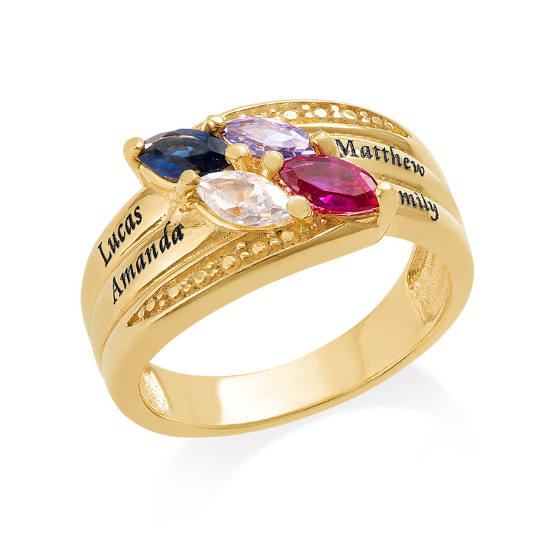 Gold Plated Mothers Ring with Birthstones - 1