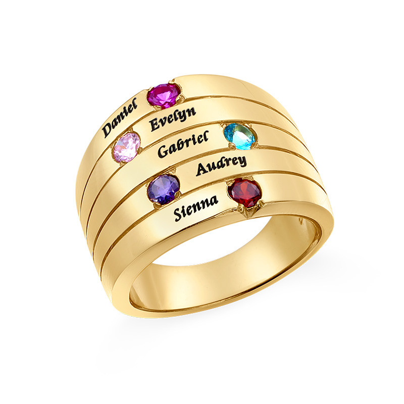 Five Stone Mothers Ring with Gold Plating - Large Size