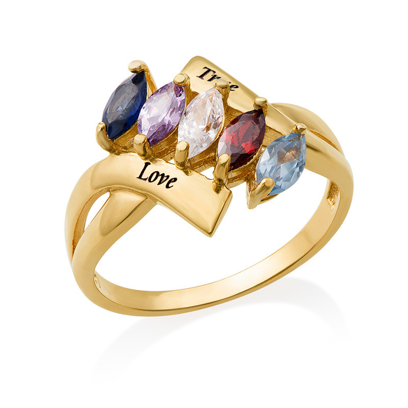 Birthstone Ring for Mom with Gold Plating