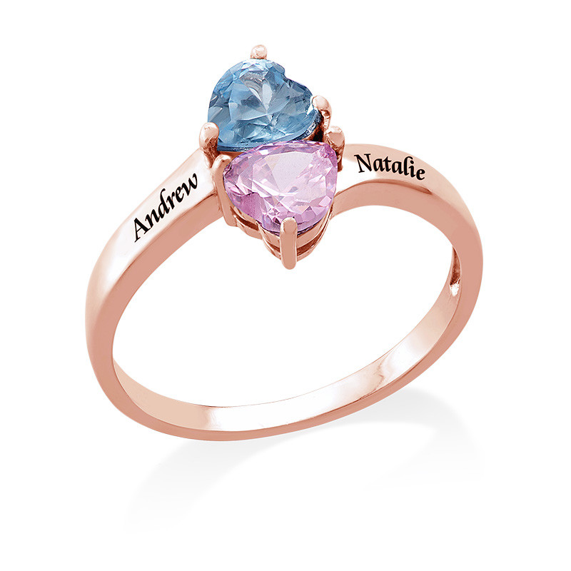 Personalized Heart Shaped Birthstone Ring in Rose Gold Plating - 1