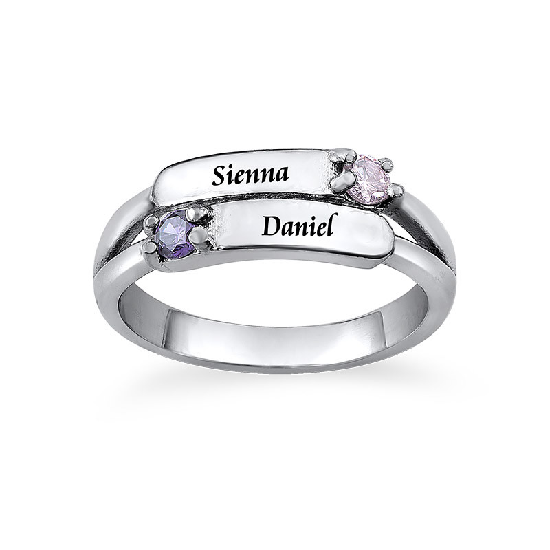 Double Birthstone Ring with Engraving - 1