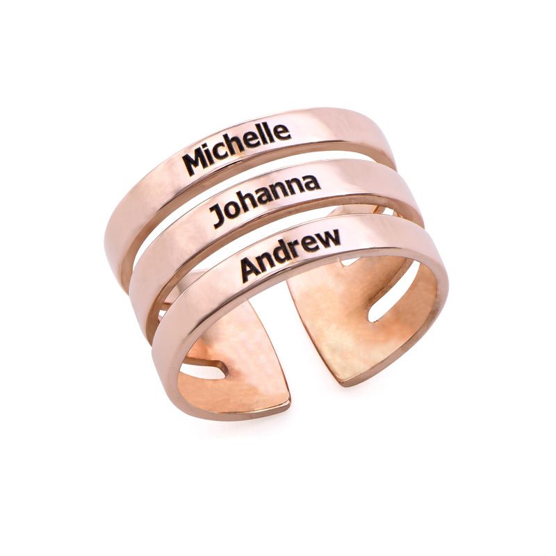 Three Names Ring in Rose Gold Plating