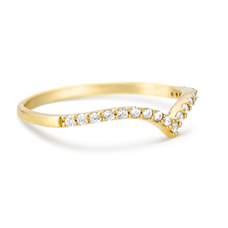 V Ring with Cubic Zirconia in Gold Plated - 1