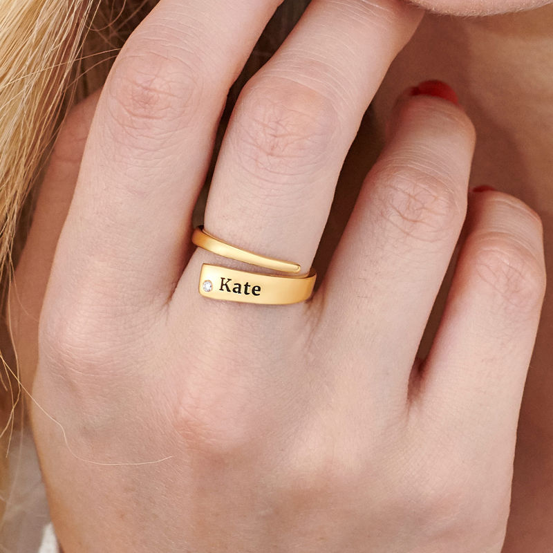 Custom Wrap Name Ring with Cubic Zirconia in Gold Plating - 4