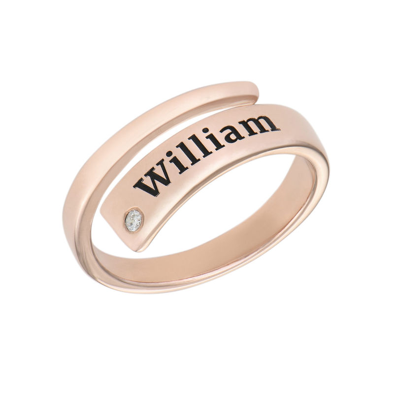 Custom Wrap Name Ring with Cubic Zirconia in Rose Gold Plating