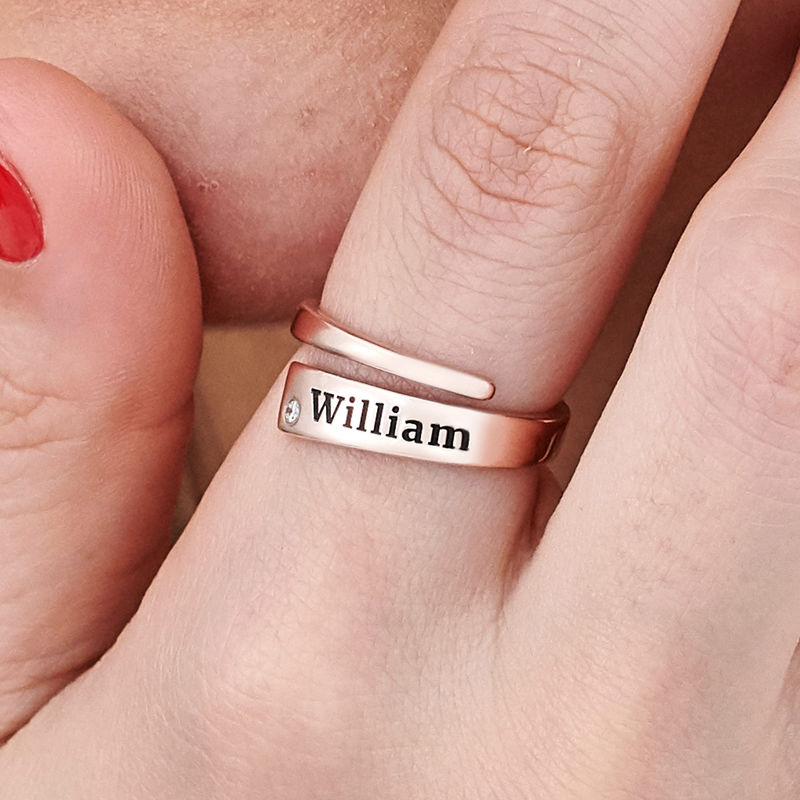 Custom Wrap Name Ring with Cubic Zirconia in Rose Gold Plating - 4