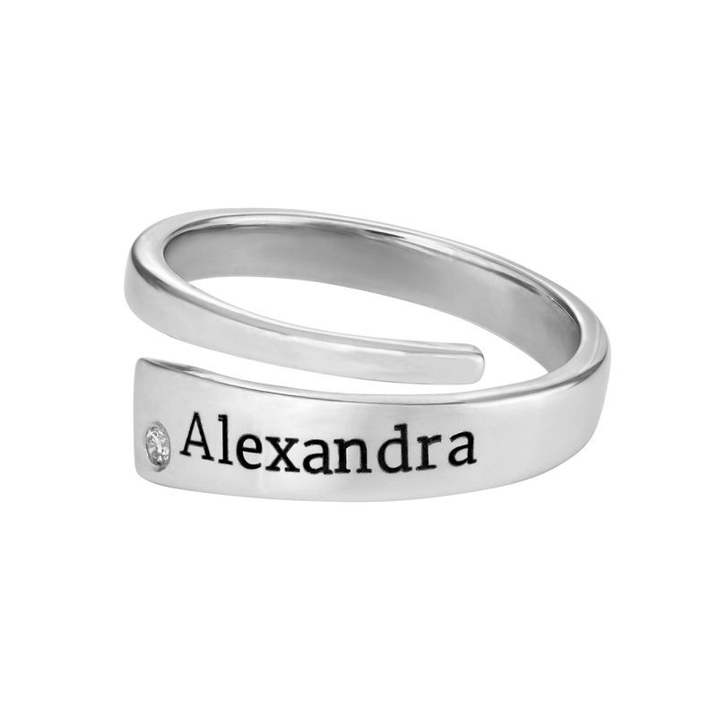 Custom Wrap Name Ring with Diamond in Silver - 1