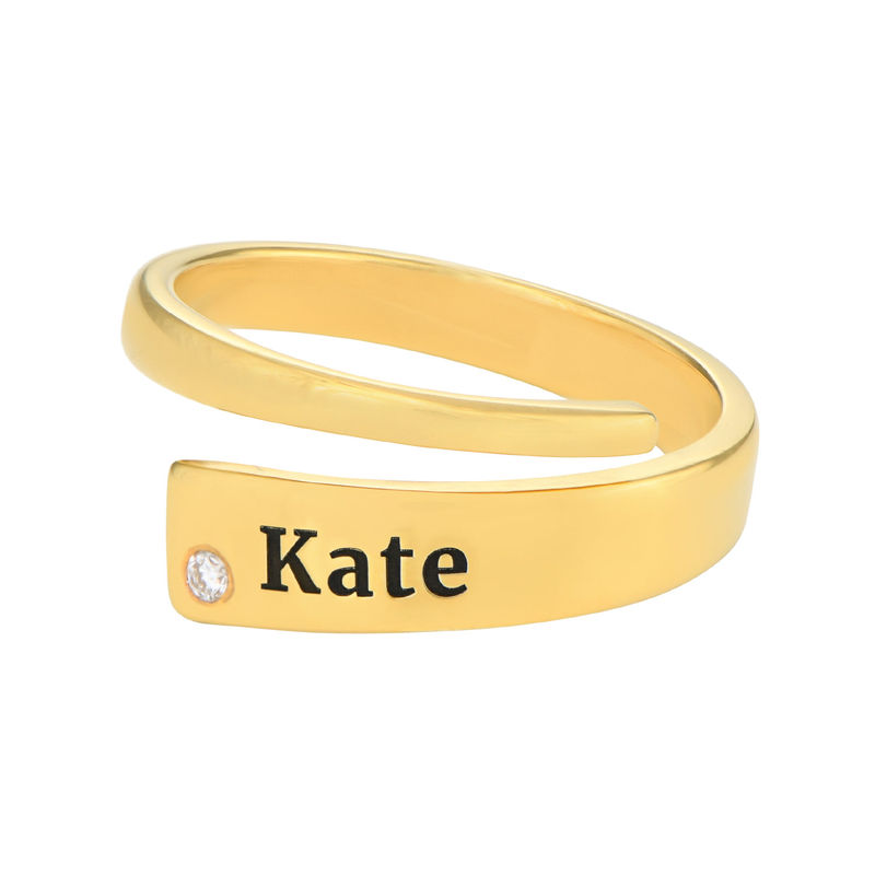 Custom Wrap Name Ring with Diamond in Gold Plating - 1