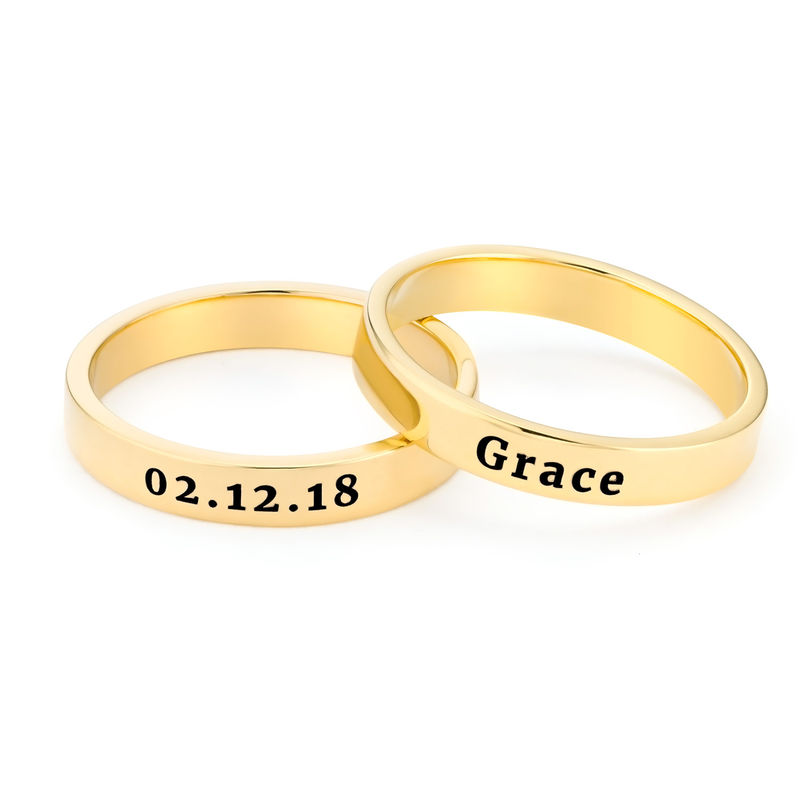 Engraved Thin Band Ring in Gold Plating - 4