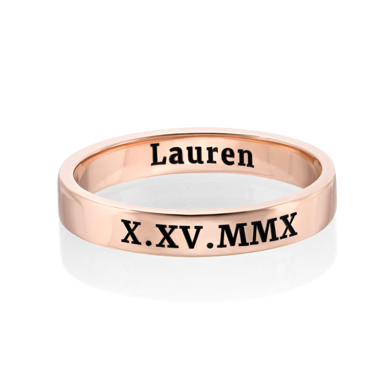 Engraved Thin Band Ring in Rose Gold Plating - 1