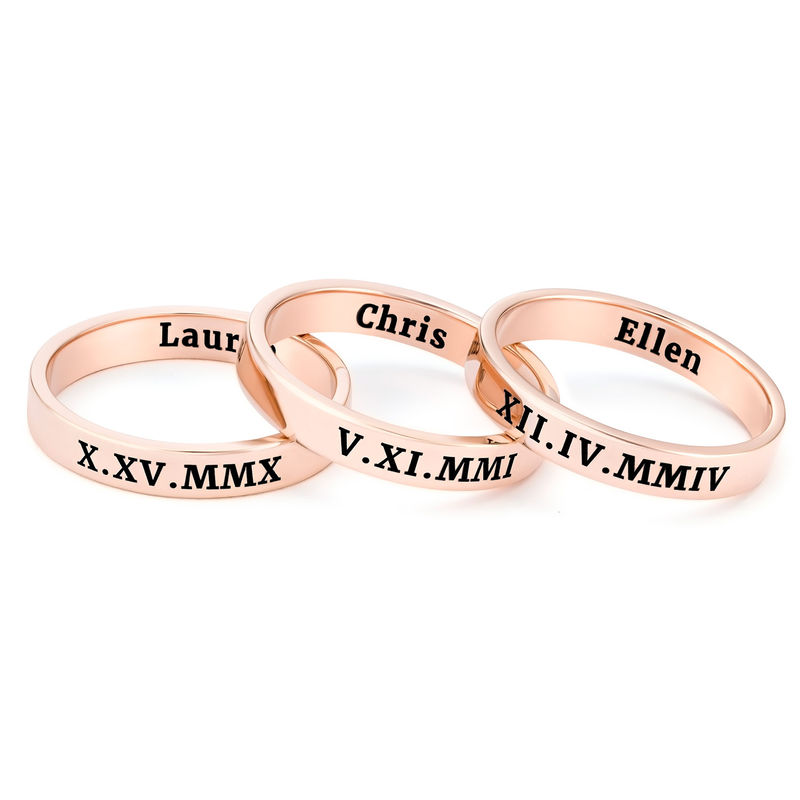 Engraved Thin Band Ring in Rose Gold Plating - 2