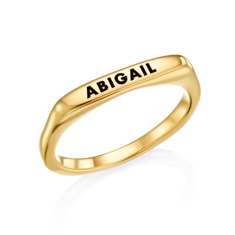 Stackable Rectangular Name Ring in Gold Plating