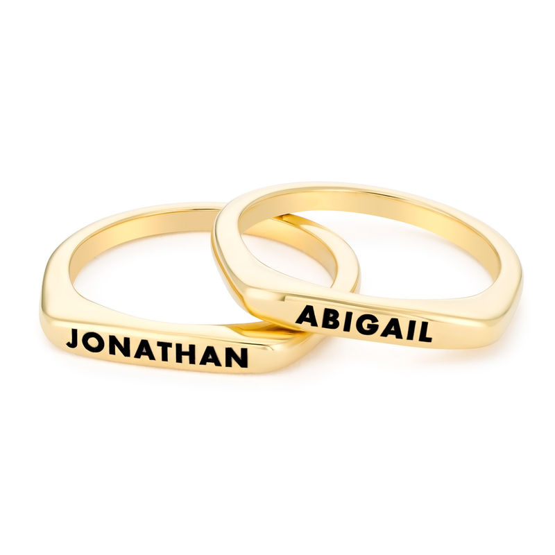 Stackable Rectangular Name Ring in Gold Plating - 2 product photo