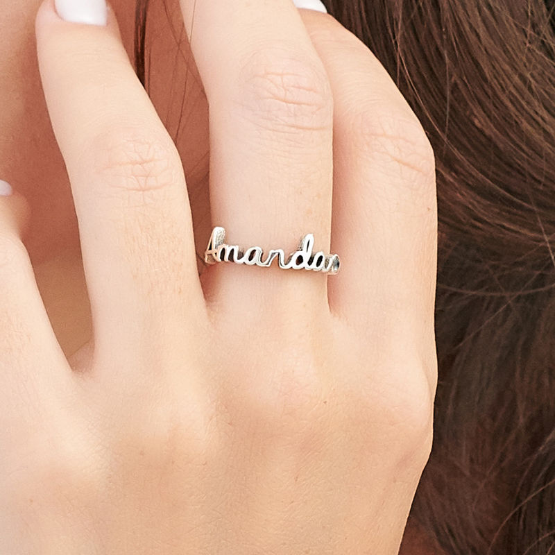 Personalized Birthstone Name Ring in Sterling Silver - 3
