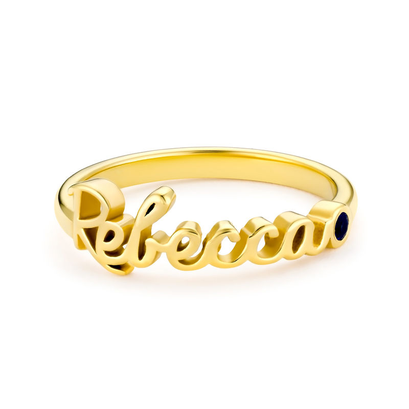 Personalized Birthstone Name Ring in Gold Plating - 1
