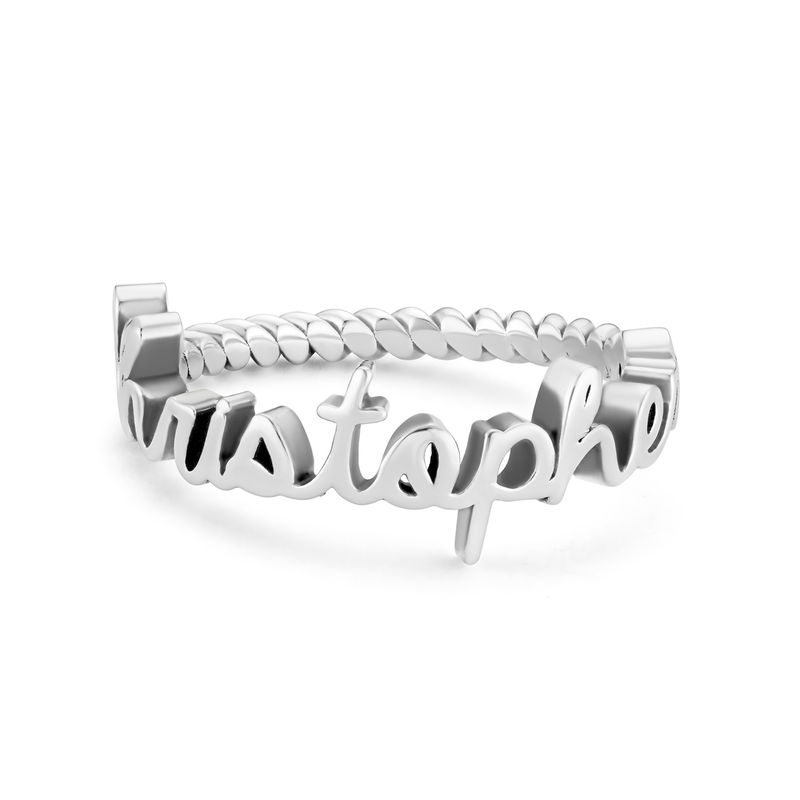 Personalized Birthstone Name Ring with Rope Band in Sterling Silver - 1