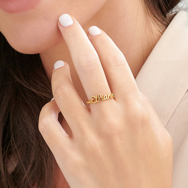 Personalized Birthstone Name Ring with Rope Band in Gold Plating - 4 product photo