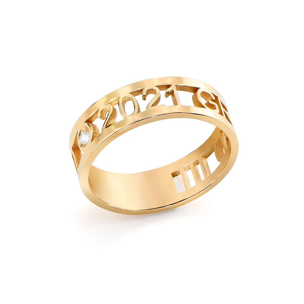 Custom Graduation Ring with Cubic Zirconia in Gold Plating