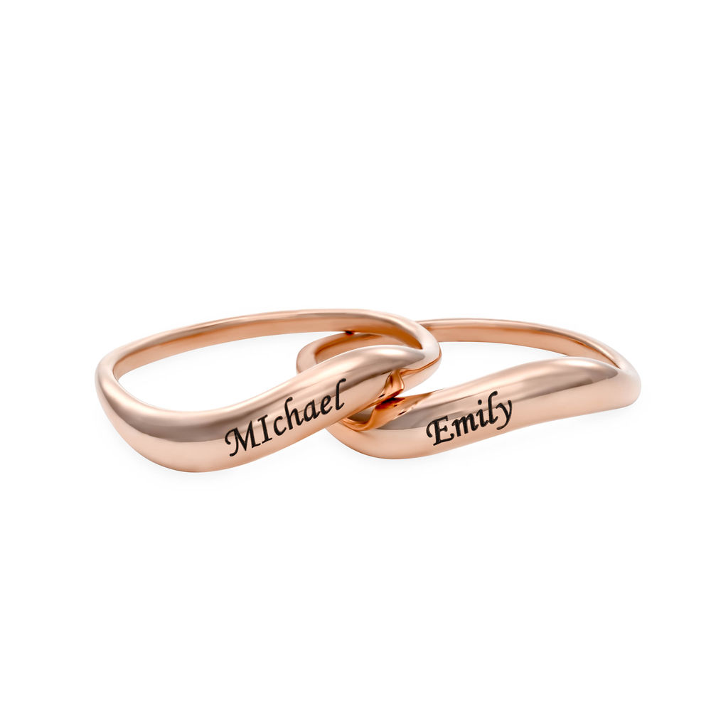 Stackable Wavy Name Ring in Rose Gold Plating - 2